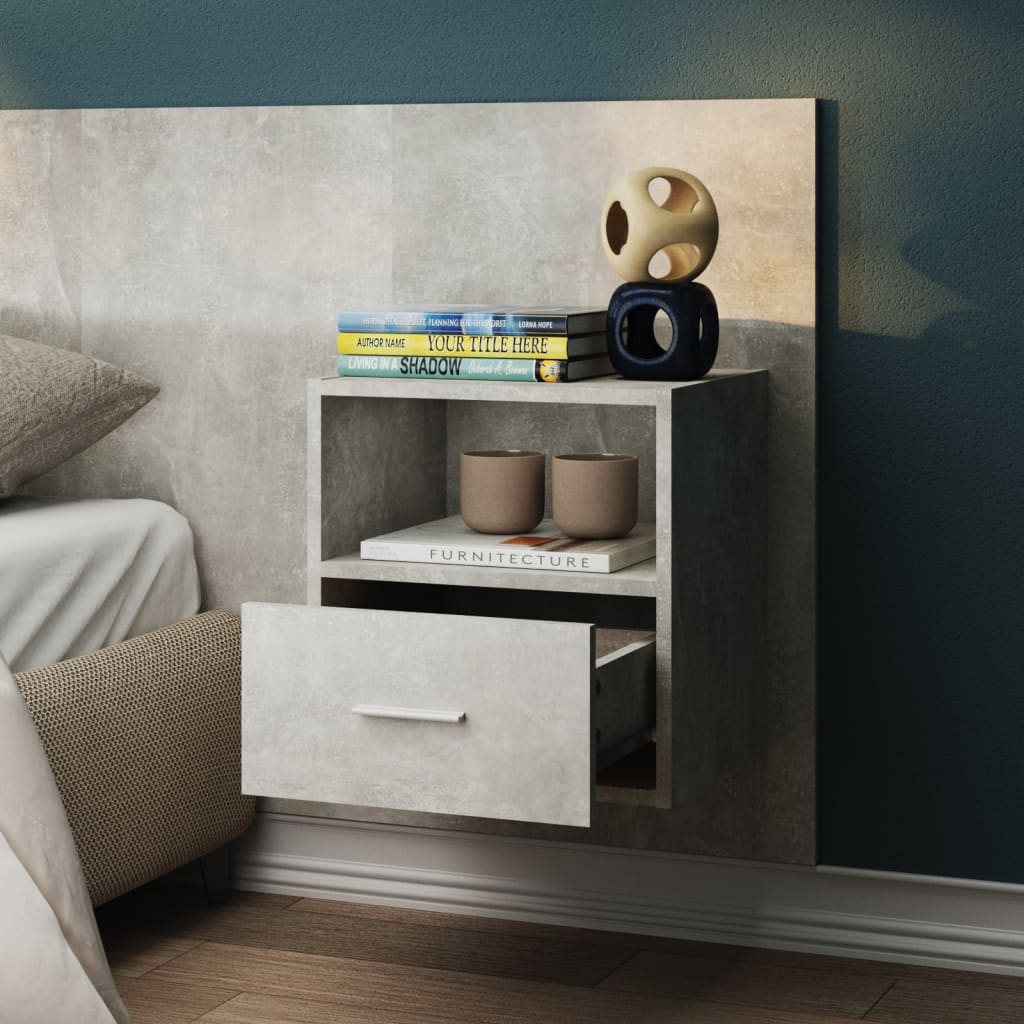 Wall-mounted Bedside Cabinets 2 pcs Concrete Grey