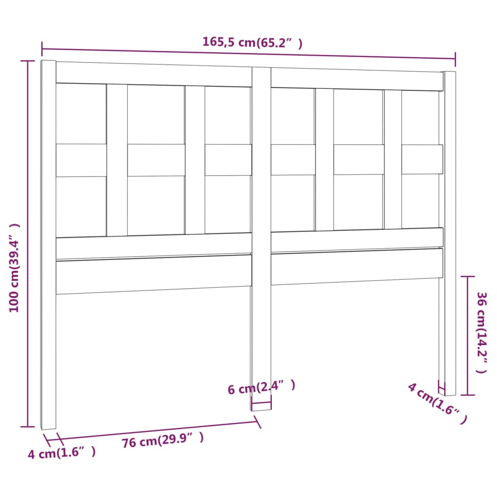 Bed Headboard Black 165.5x4x100 cm Solid Wood Pine