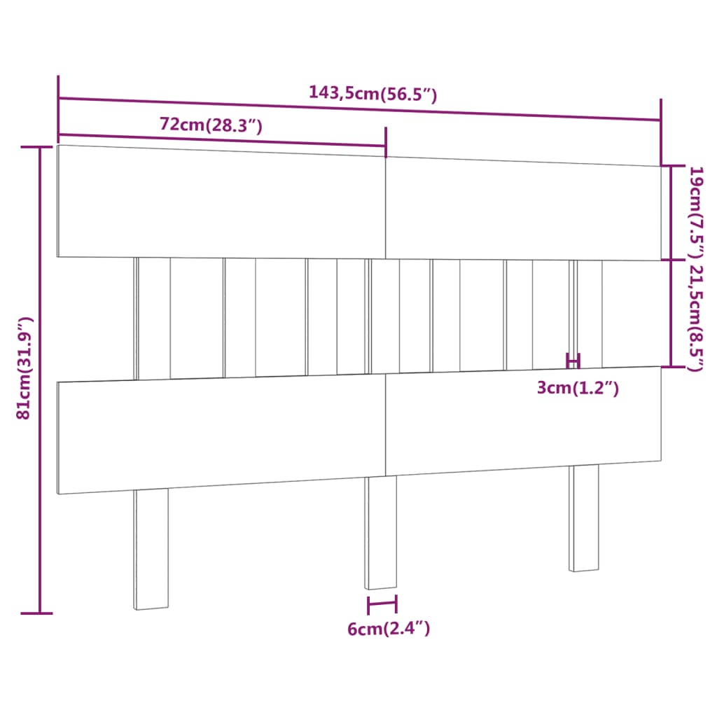 Bed Headboard Black 143.5x3x81 cm Solid Wood Pine