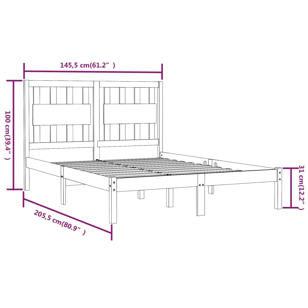 3103934 vidaXL Bed Frame without Mattress White Solid Wood 140x200 cm (810018+818571)