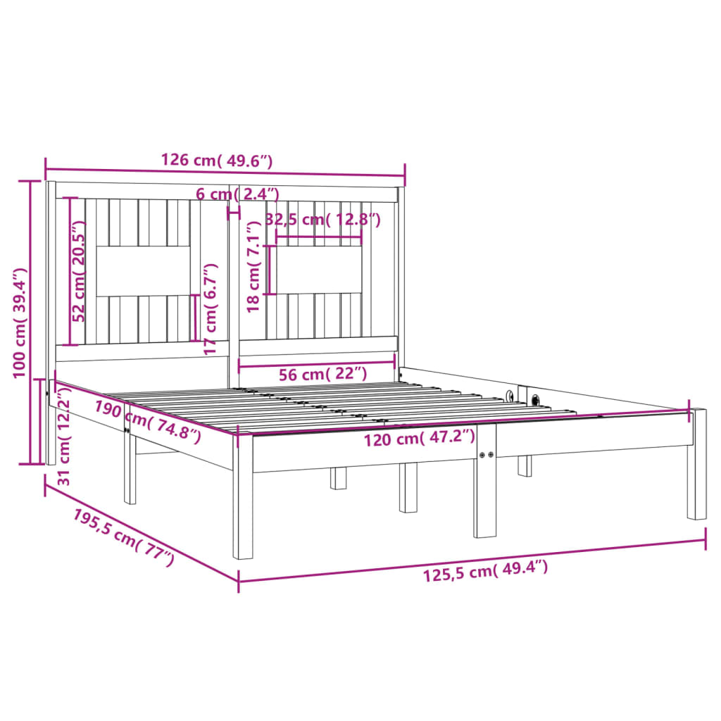 Bed Frame without Mattress Solid Wood Small Double