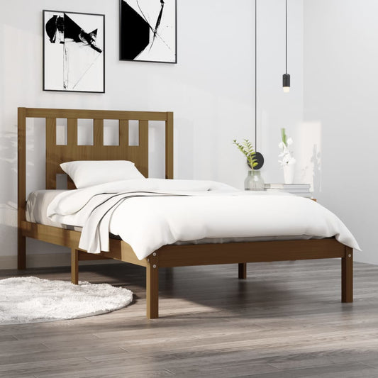 3104056 vidaXL Bed Frame without Mattress Honey Brown Solid Wood 100x200 cm (810010+818658)