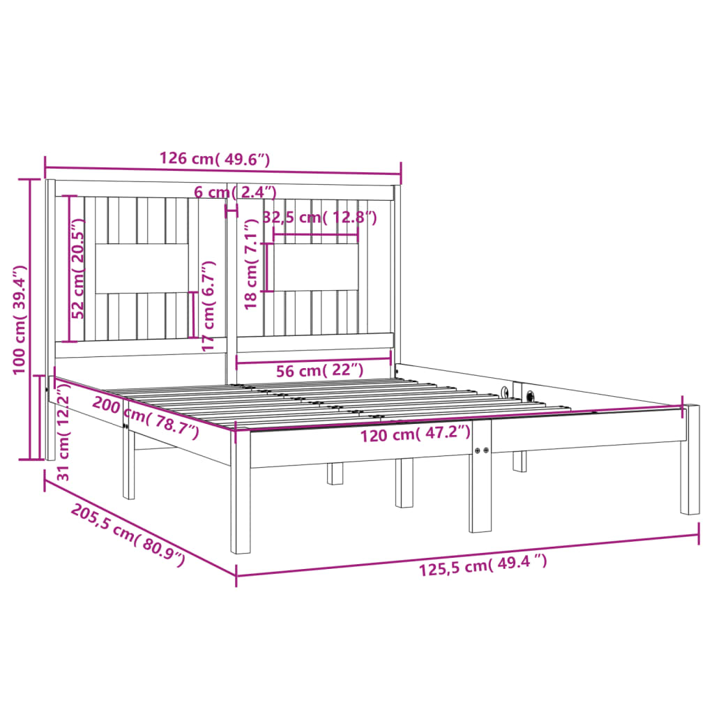 3104059 vidaXL Bed Frame without Mattress White Solid Wood 120x200 cm (810013+818661)