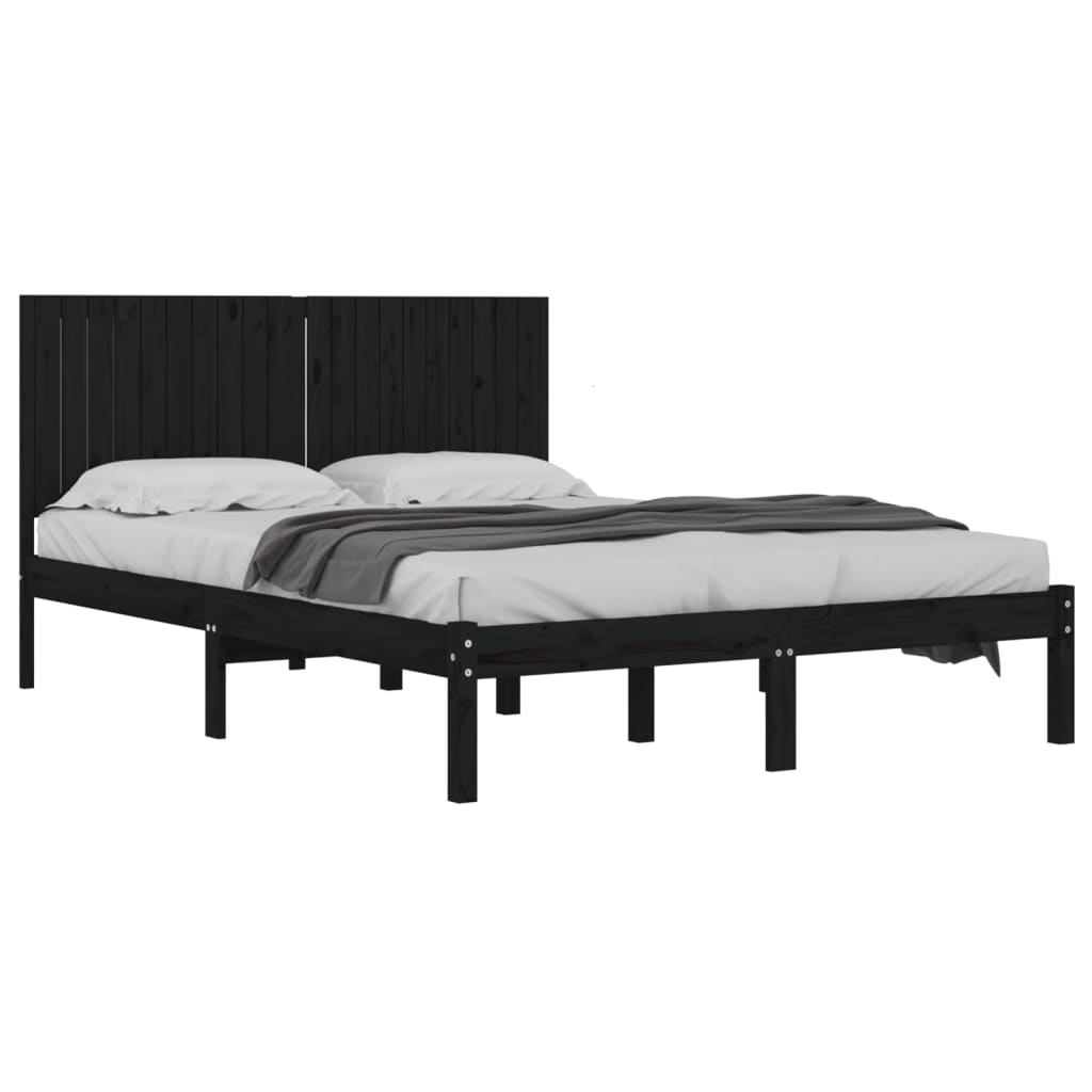 Bed Frame without Mattress Black 200x200 cm Solid Wood Pine