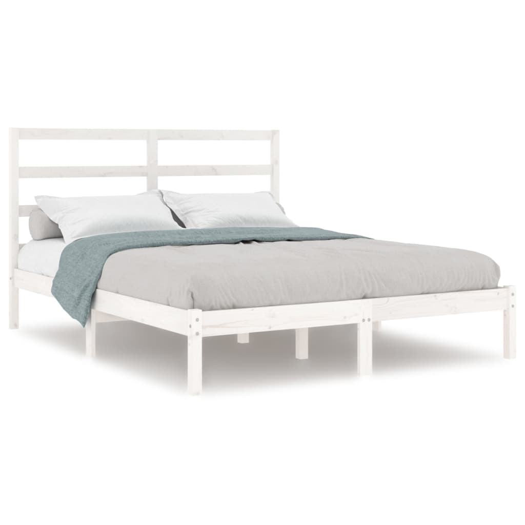 Bed Frame without Mattress White 135x190 cm Double Solid Wood