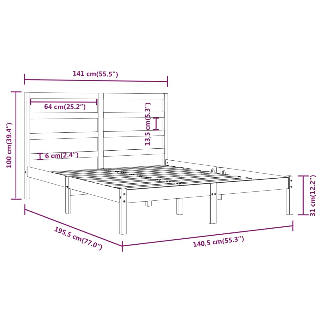 Bed Frame without Mattress White 135x190 cm Double Solid Wood