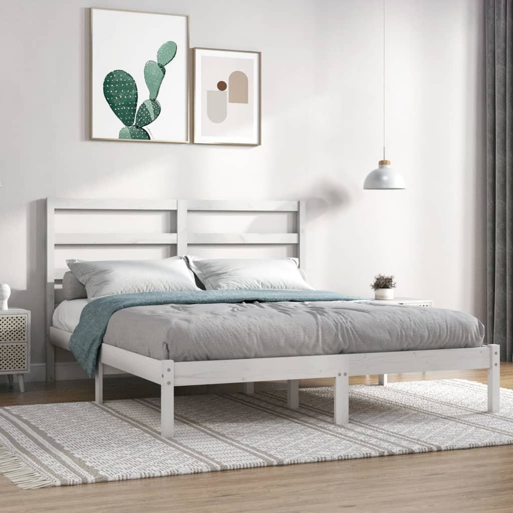 Bed Frame without Mattress White 135x190 cm Double Solid Wood