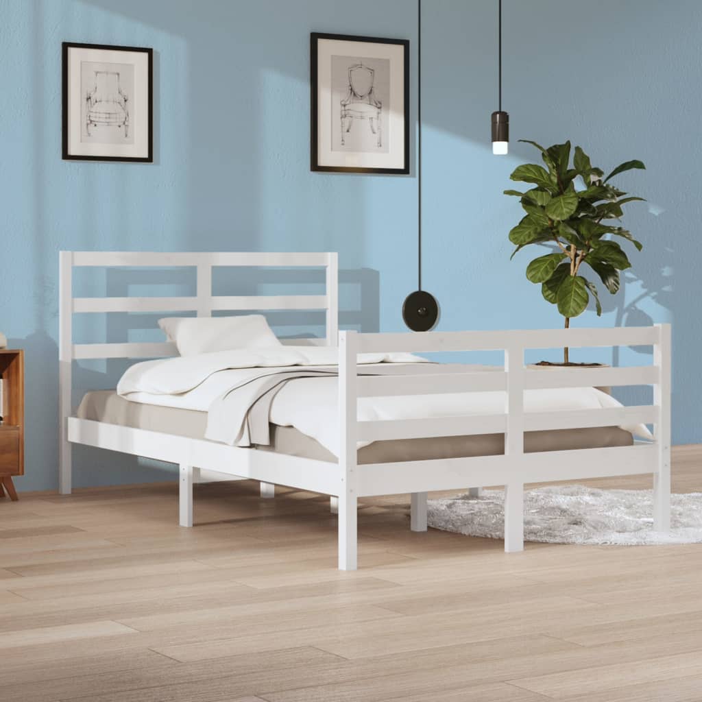 Bed Frame without Mattress White Solid Wood Pine 120x200 cm