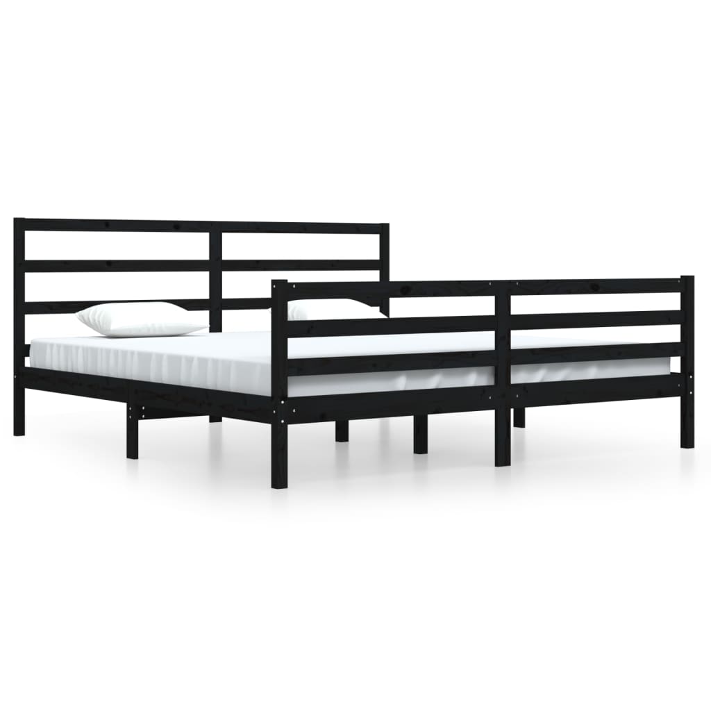 Bed Frame without Mattress Black Solid Wood Pine 200x200 cm