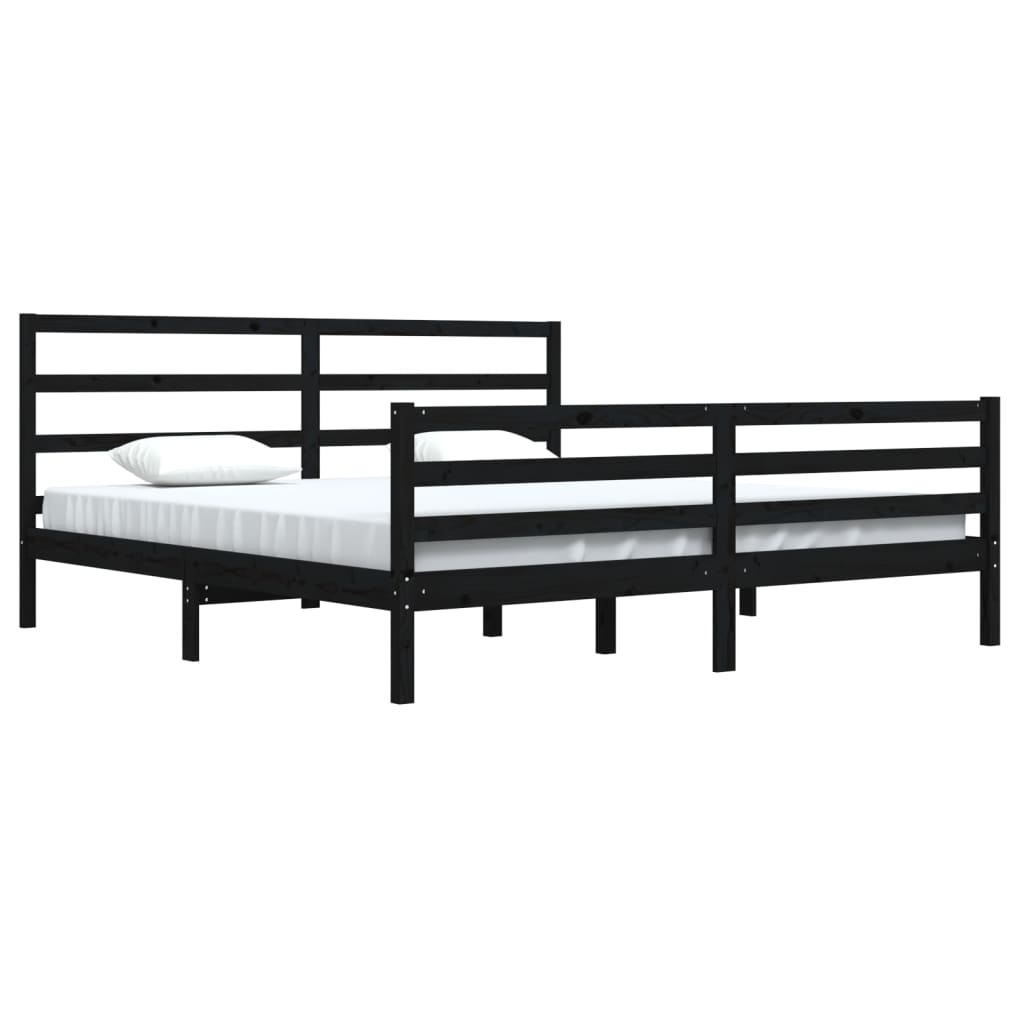Bed Frame without Mattress Black Solid Wood Pine 200x200 cm