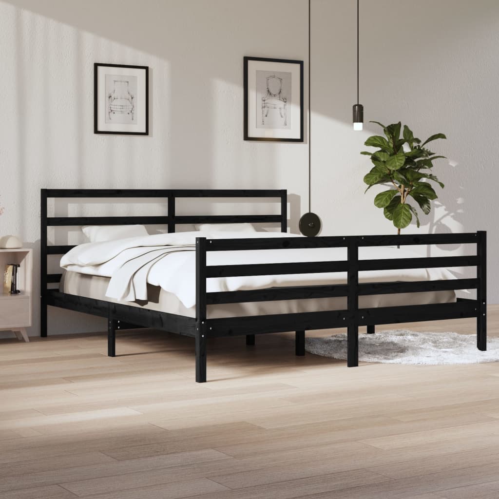 Bed Frame without Mattress Black Solid Wood Pine 200x200 cm