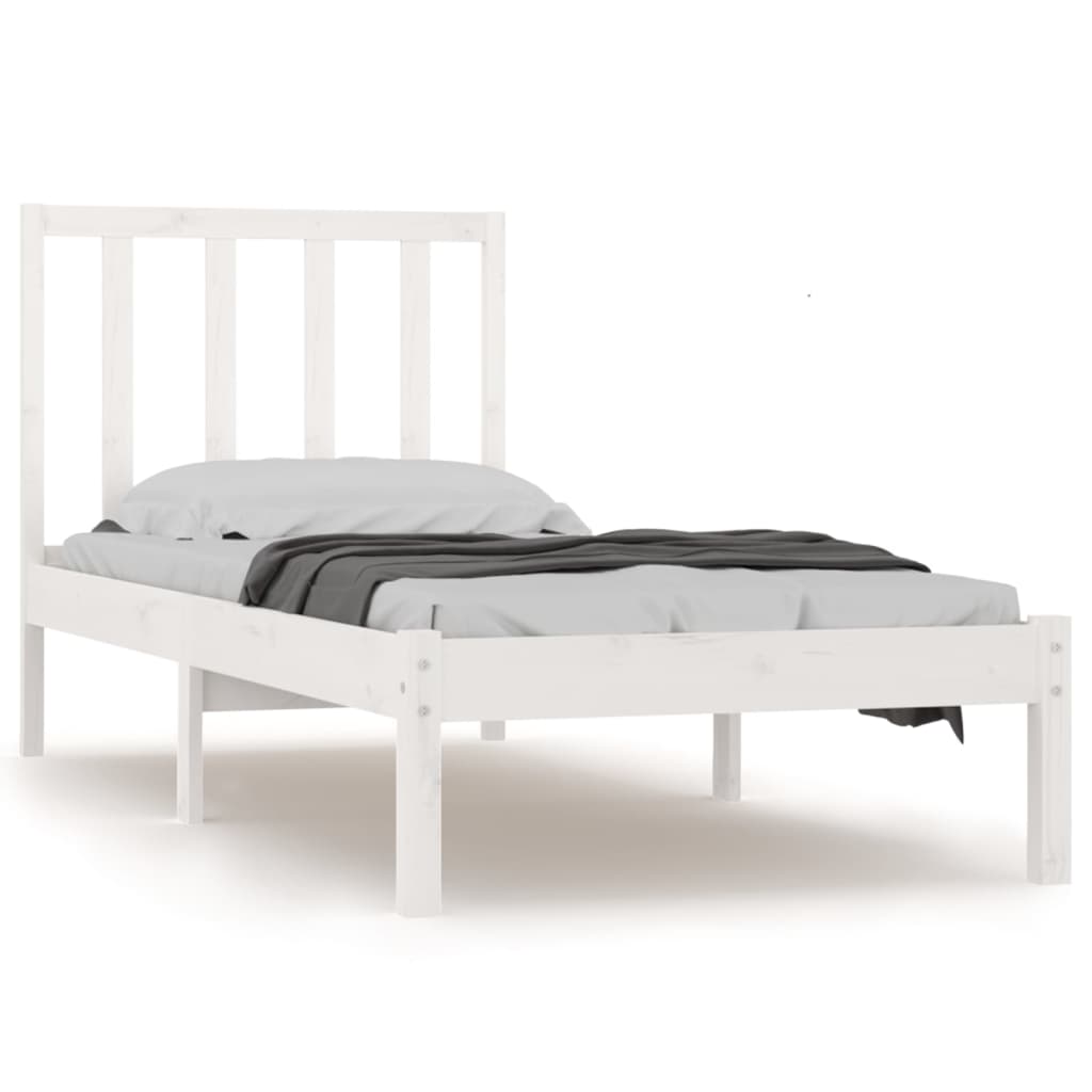 Bed Frame without Mattress White Solid Wood Pine 90x200 cm