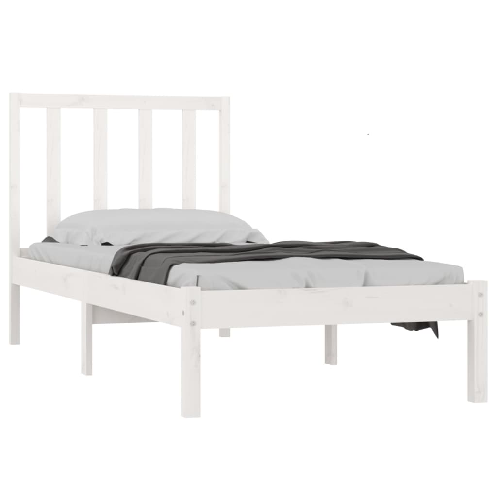 Bed Frame without Mattress White Solid Wood Pine 90x200 cm