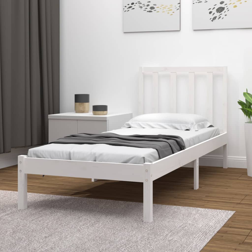 Bed Frame without Mattress White Solid Wood Pine 90x200 cm