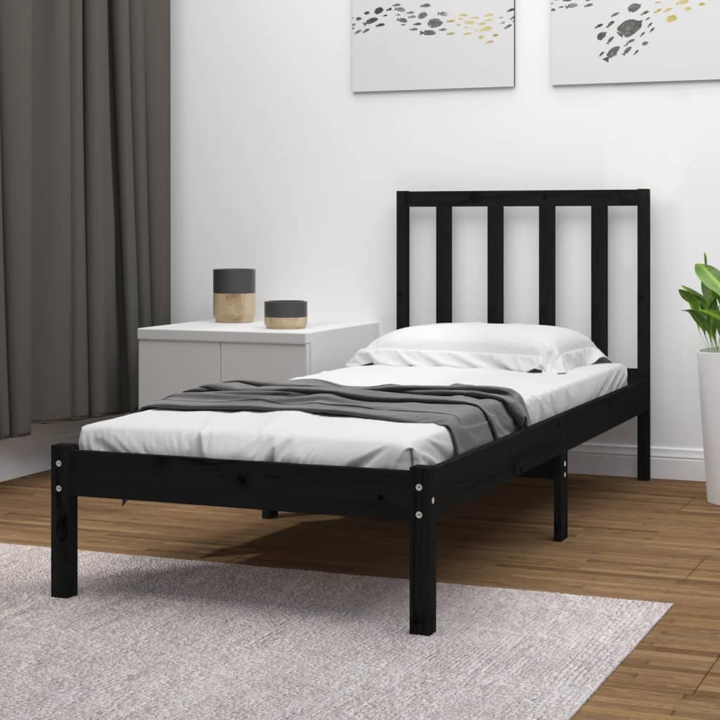 Bed Frame without Mattress Black Solid Wood Pine 100x200 cm