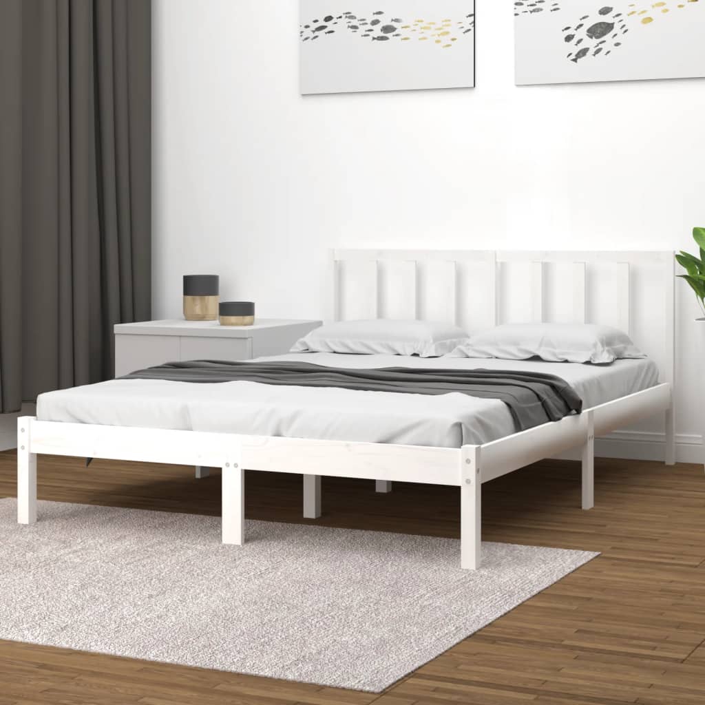 Bed Frame without Mattress White Solid Wood Pine 135x190 cm Double