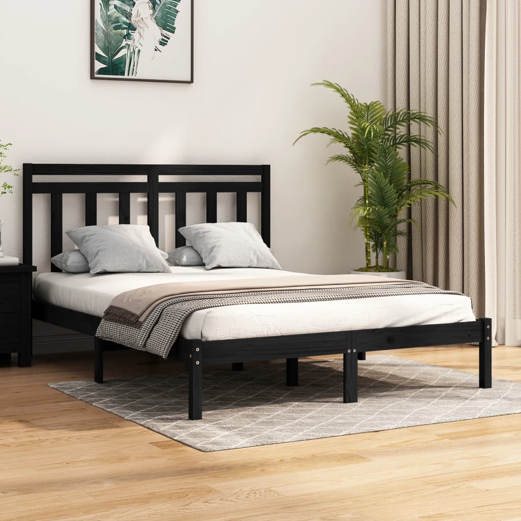 Bed Frame without Mattress Black 150x200 cm King Size Solid Wood
