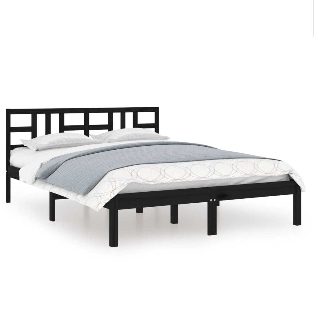 Bed Frame without Mattress Black 140x190 cm Solid Wood
