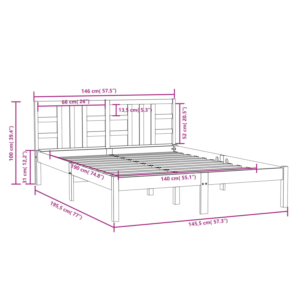 Bed Frame without Mattress Black 140x190 cm Solid Wood