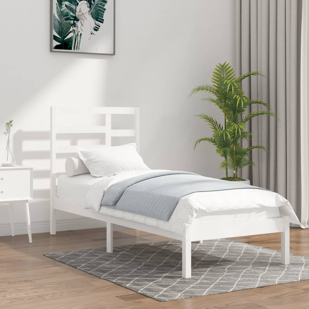 Bed Frame without Mattress White Solid Wood 90x200 cm
