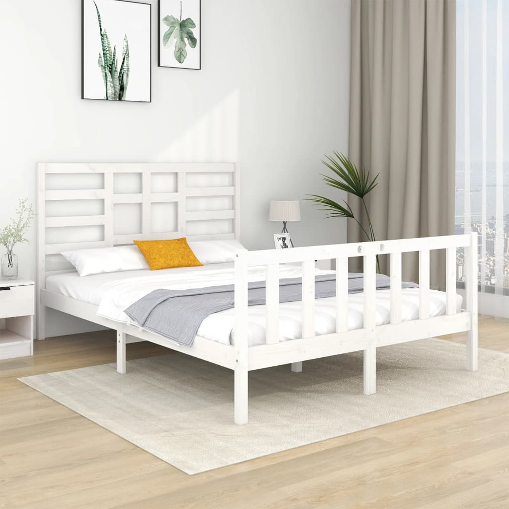 Bed Frame without Mattress White Solid Wood 140x190 cm