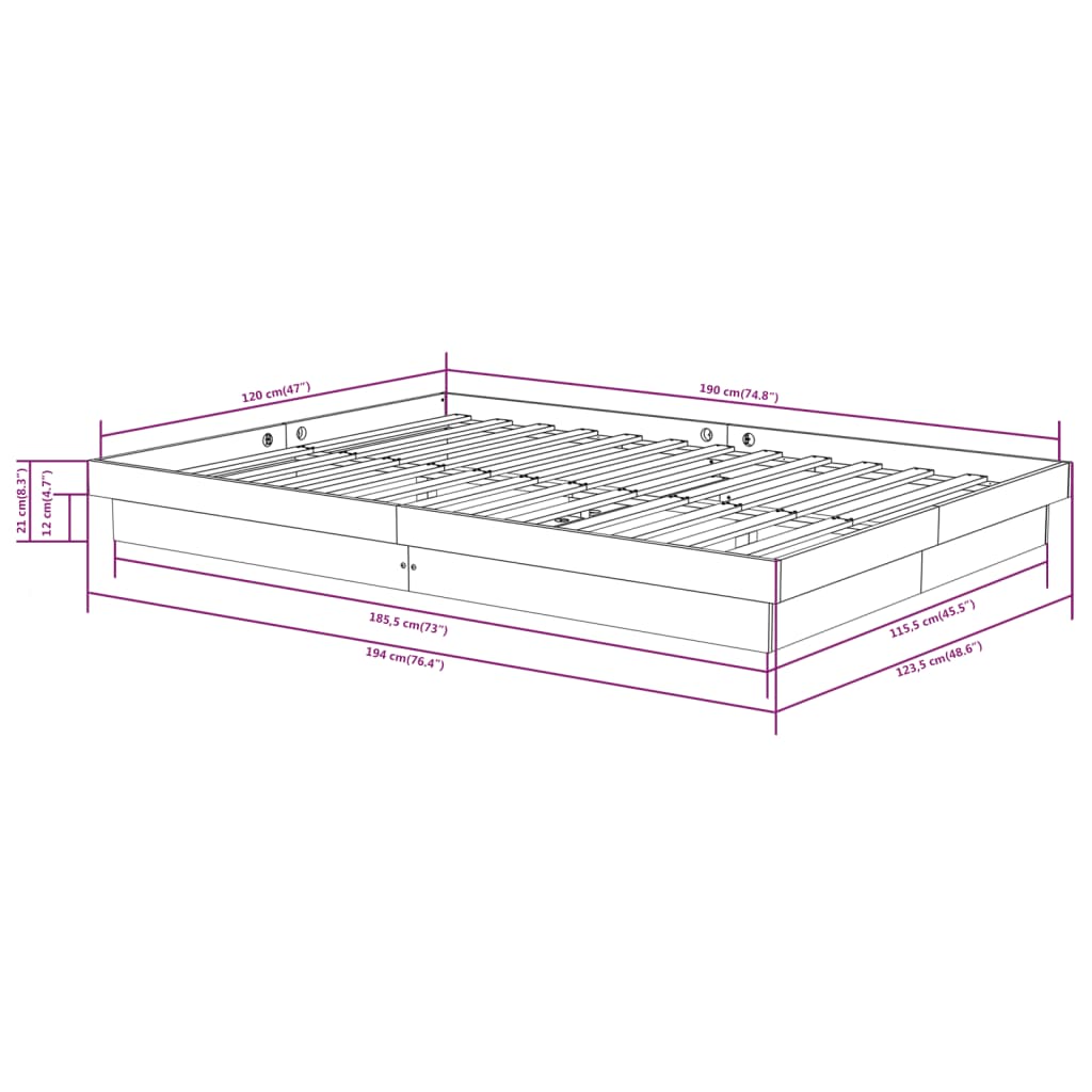 Bed Frame without Mattress White Solid Wood Small Double