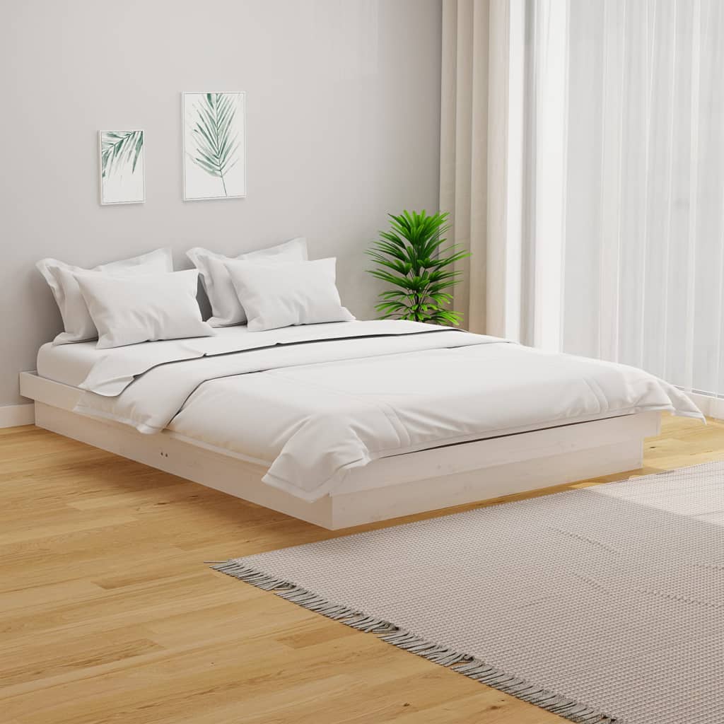 Bed Frame without Mattress White Solid Wood Small Double