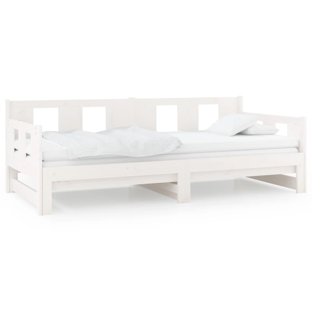 Pull-out Day Bed without Mattress White Solid Wood Pine 2x cm