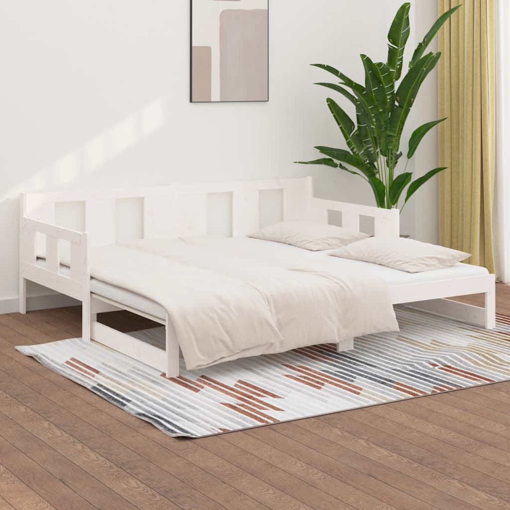 Pull-out Day Bed without Mattress White Solid Wood Pine 2x cm