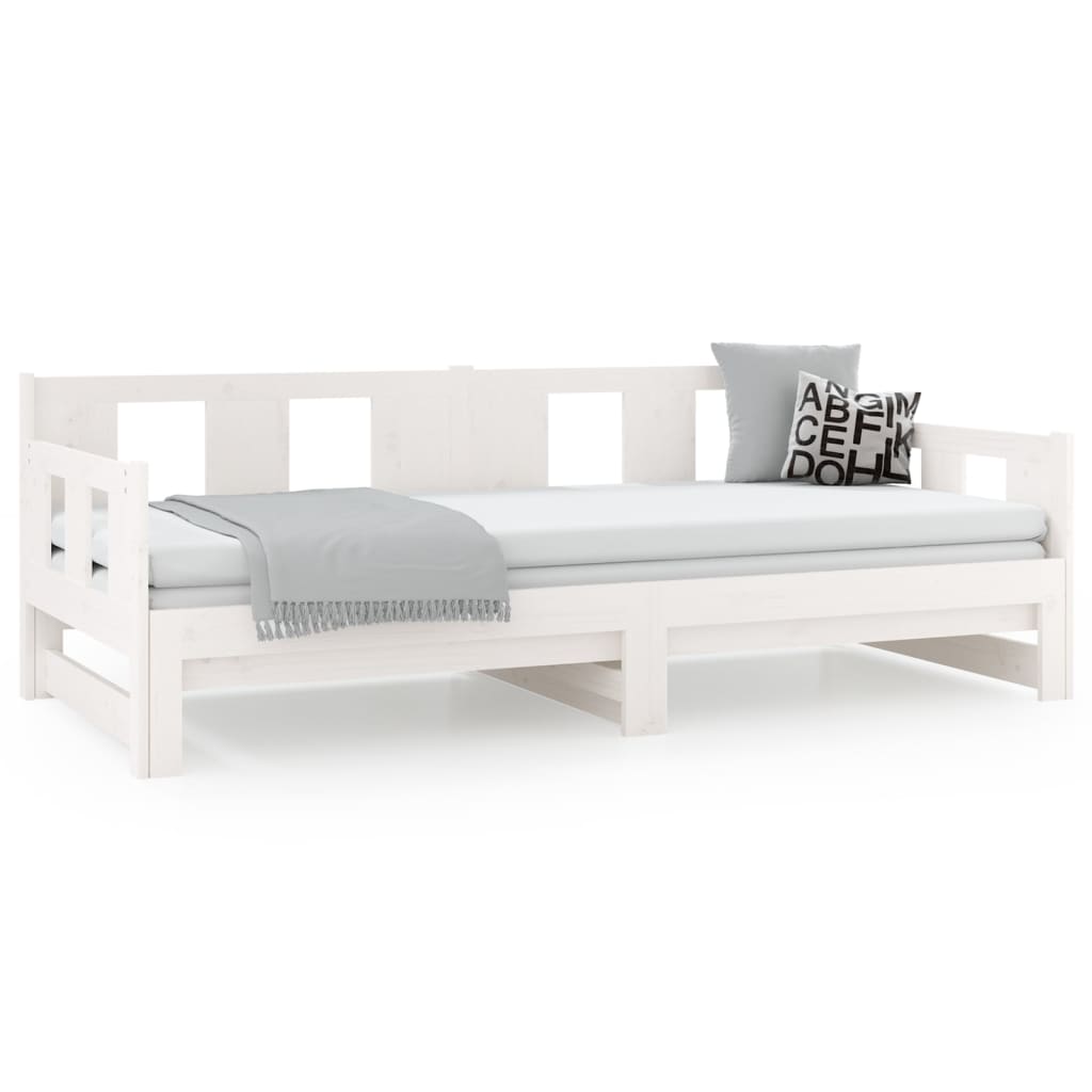 Pull-out Day Bed without Mattress White Solid Wood Pine 2x cm
