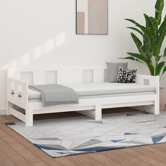 Pull-out Day Bed without Mattress White Solid Wood Pine 2x cm