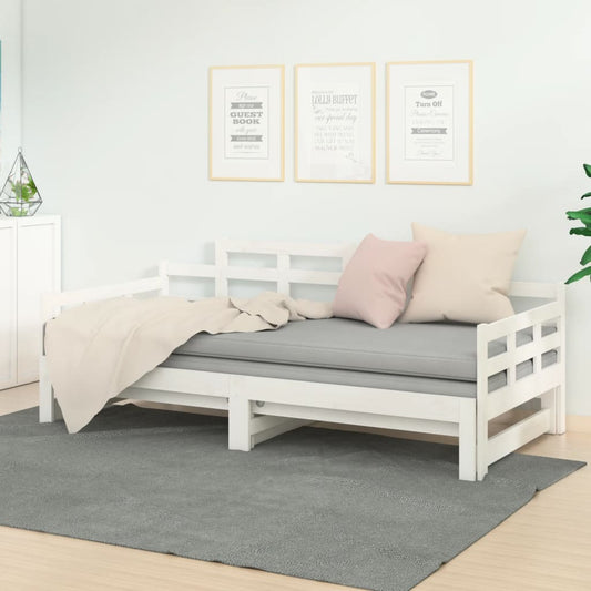Pull-out Day Bed without Mattress White Solid Wood Pine 2x cm