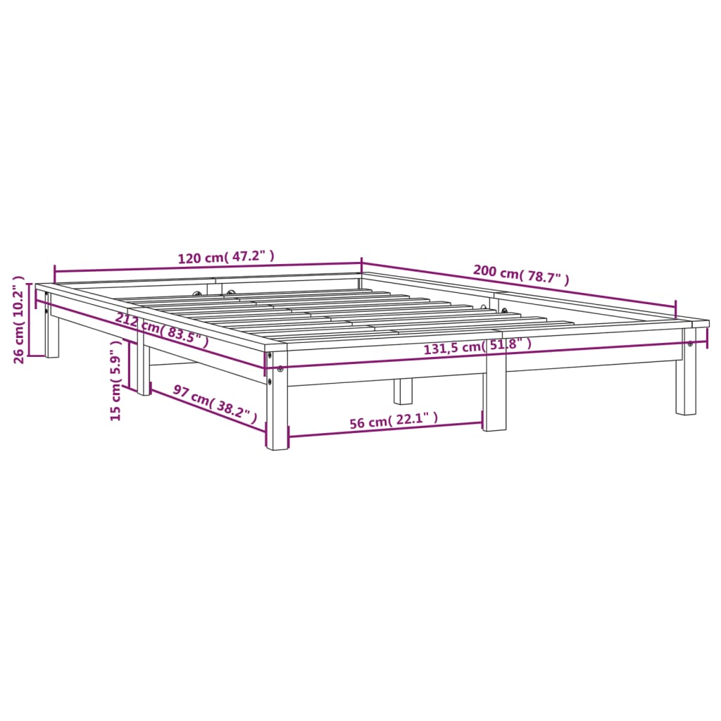 820539 vidaXL Bed Frame without Mattress Honey Brown 120x200 cm Solid Wood