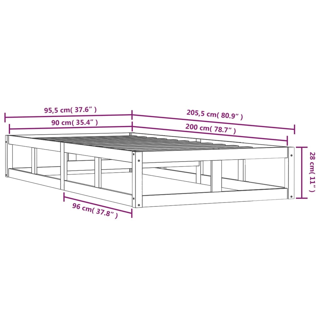 Bed Frame without Mattress White 90x200 cm Solid Wood
