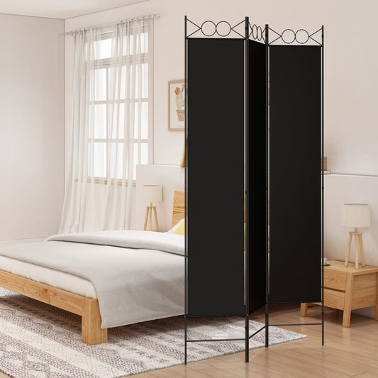 3-Panel Room Divider Black 120x220 cm Fabric