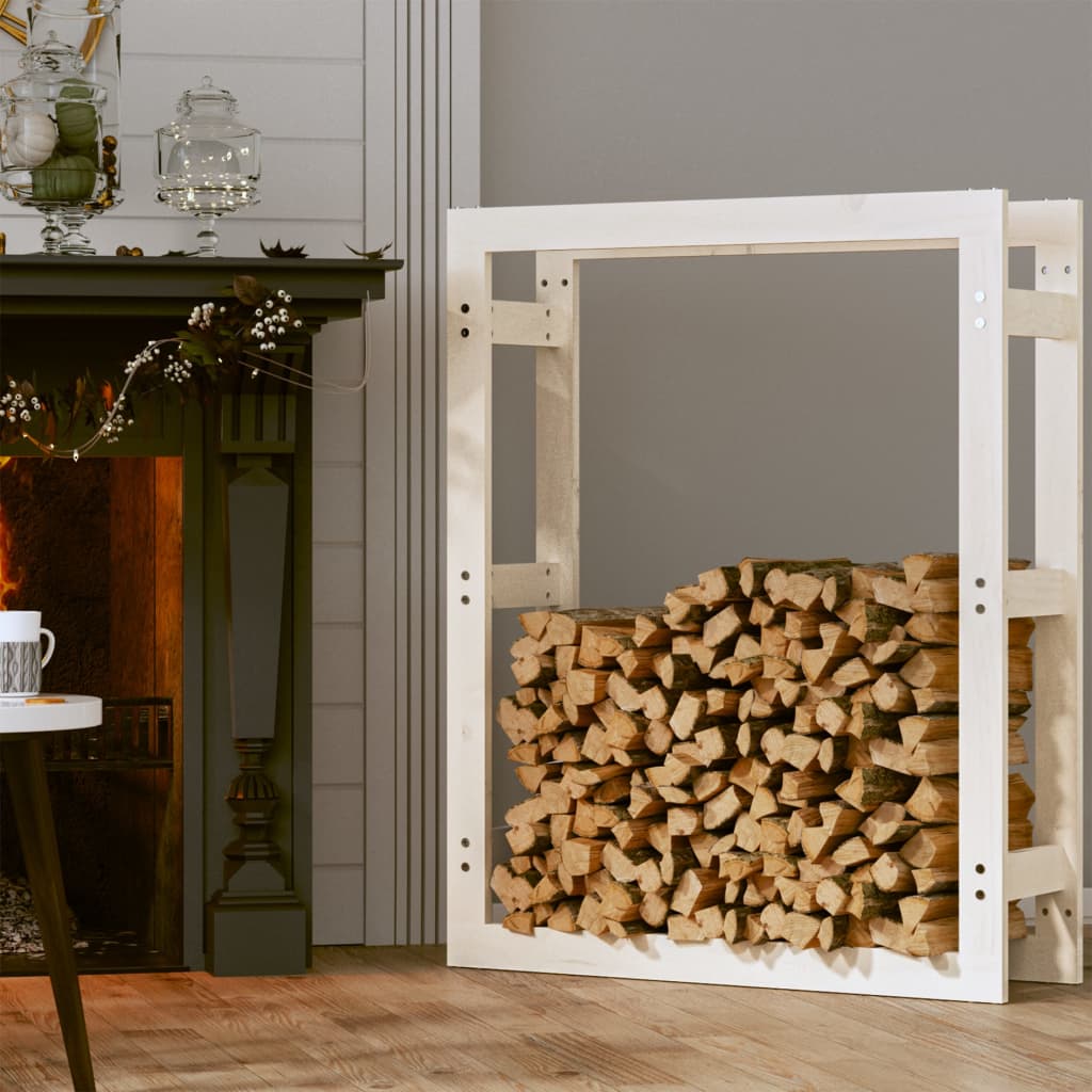 Firewood Rack White 80x25x100 cm Solid Wood Pine