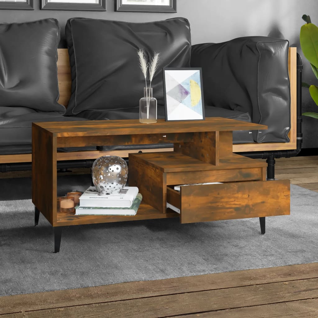 Coffee Table Smoked Oak 90x49x45 cm Engineered Wood