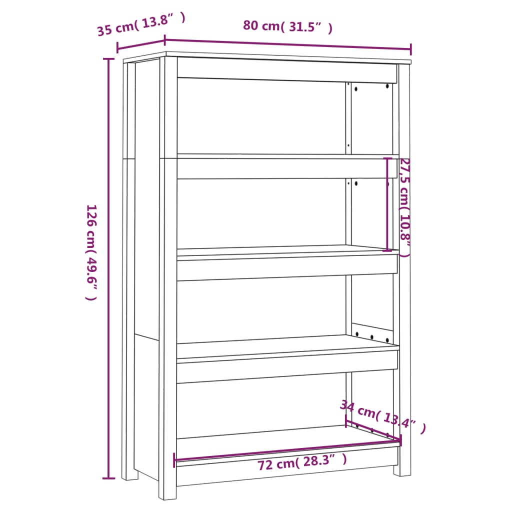 Book Cabinet Black 80x35x126 cm Solid Wood Pine