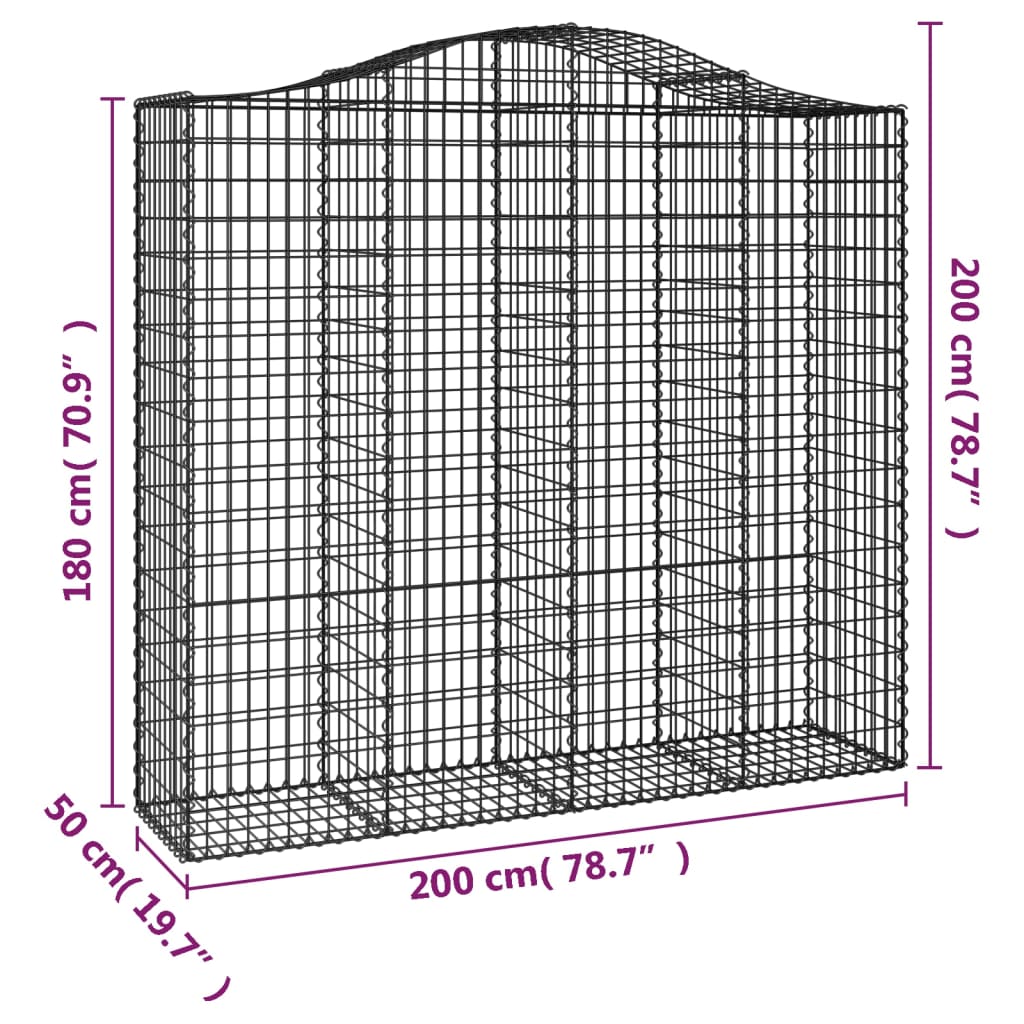 Arched Gabion Baskets 6 pcs 200x50x180/200 cm Galvanised Iron