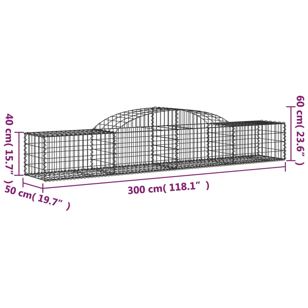 Arched Gabion Baskets 12 pcs 300x50x40/60 cm Galvanised Iron