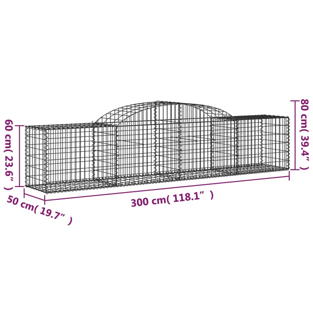 Arched Gabion Baskets 8 pcs 300x50x60/80 cm Galvanised Iron