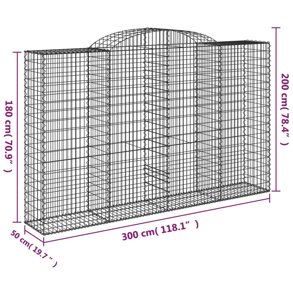 Arched Gabion Baskets 5 pcs 300x50x180/200 cm Galvanised Iron