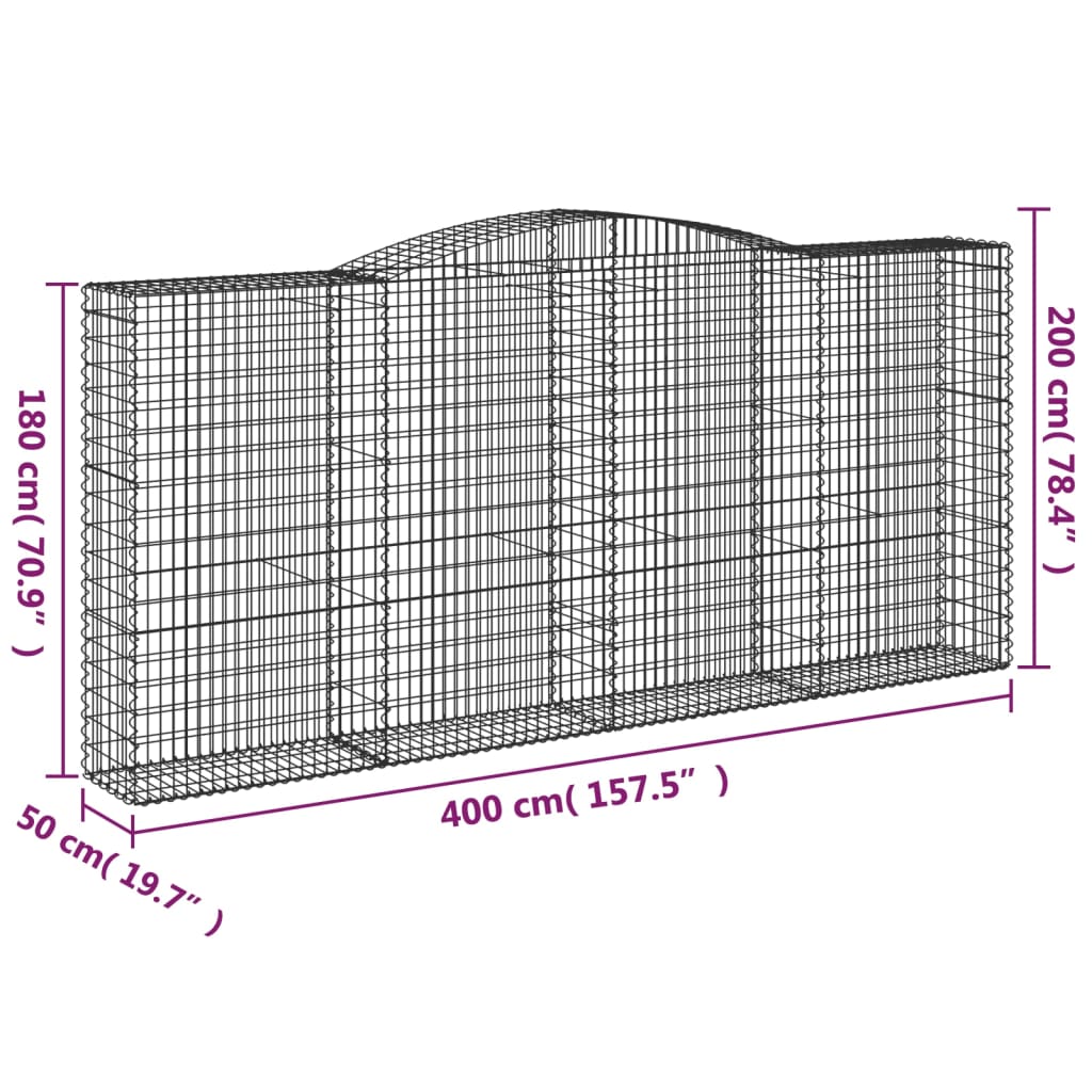 Arched Gabion Baskets 2 pcs 400x50x180/200 cm Galvanised Iron