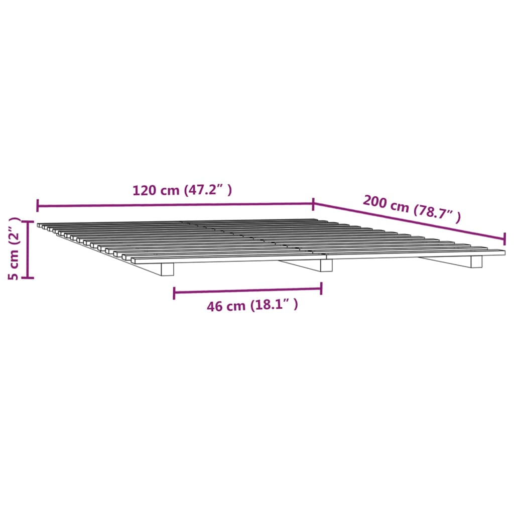 Bed Frame without Mattress Grey 120x200 cm Solid Wood Pine