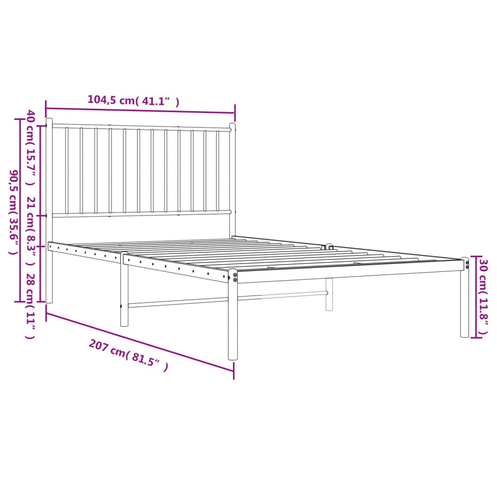 Metal Bed Frame without Mattress with Headboard Black 100x200cm