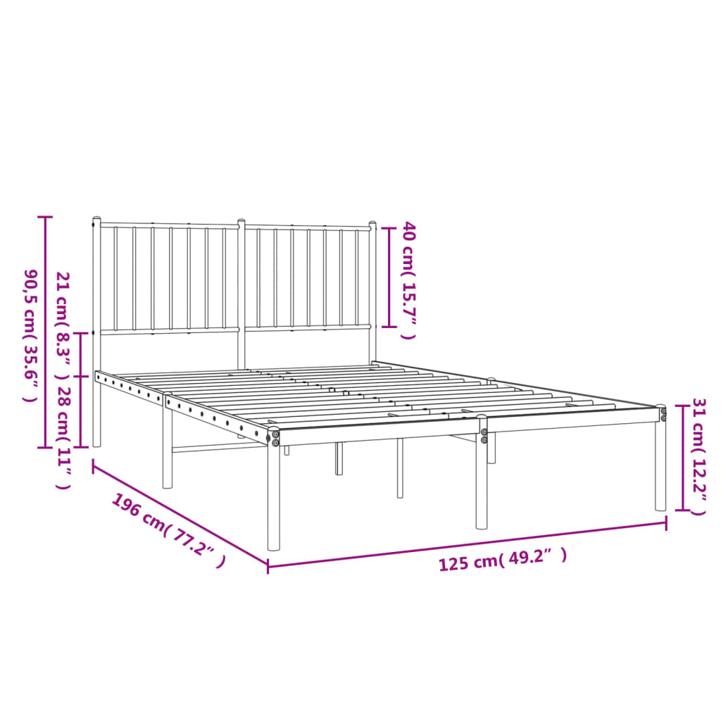 Metal Bed Frame without Mattress with Headboard Black 120x200cm