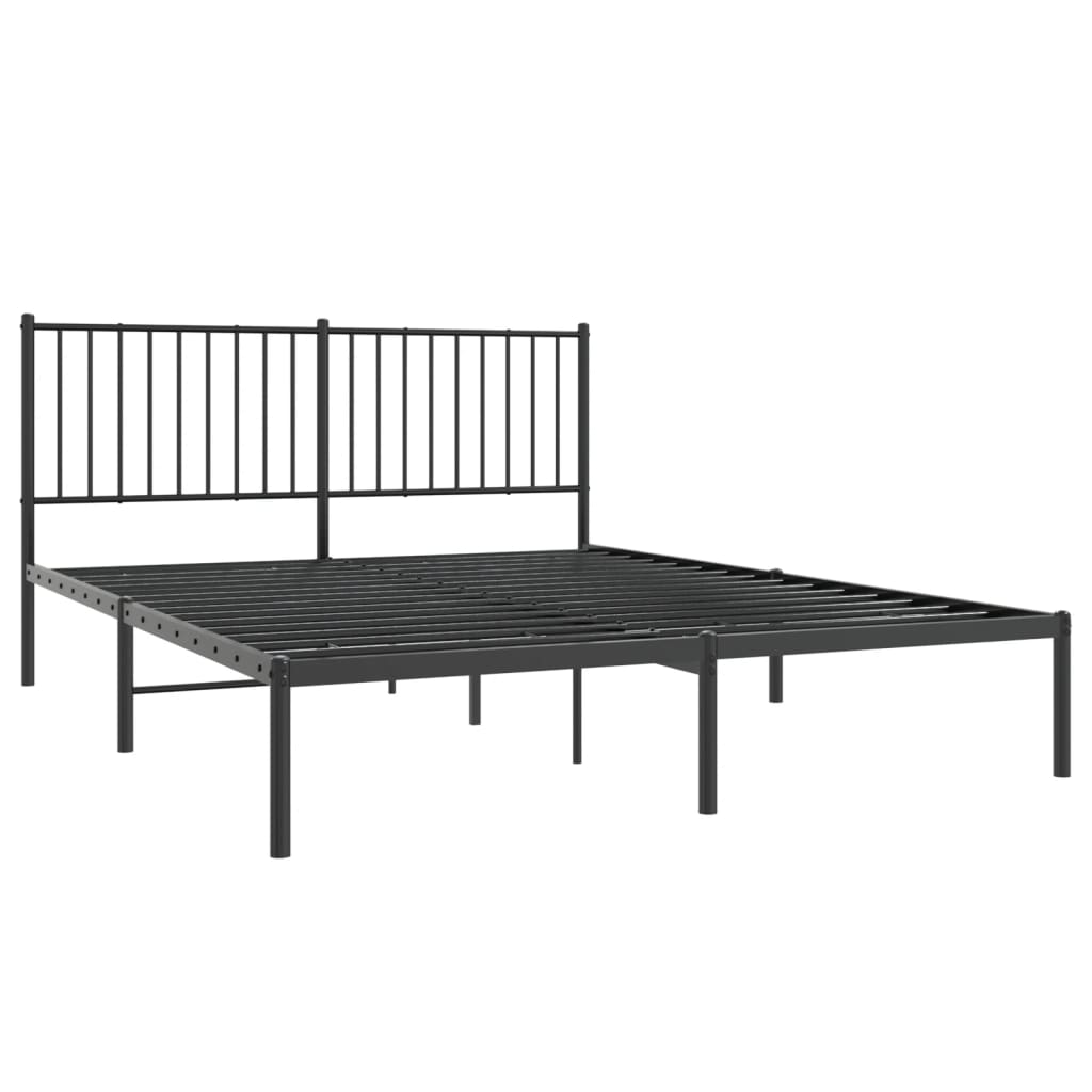 Metal Bed Frame without Mattress with Headboard Black 150x200cm