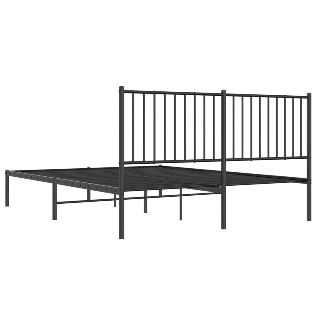 Metal Bed Frame without Mattress with Headboard Black 150x200cm