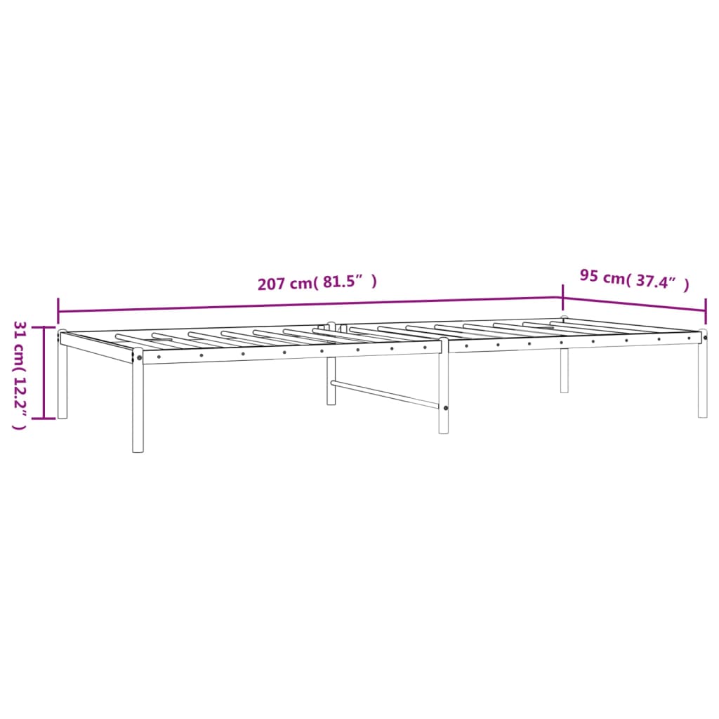 Metal Bed Frame without Mattress White 90x200cm