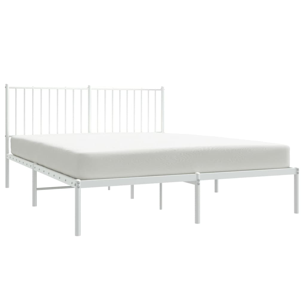 Metal Bed Frame without Mattress with Headboard White 160x200cm